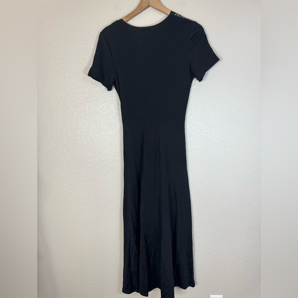 SANDRO Rabba Printed Satin Twill paneled Jersey Midi Dress Black size 6 $695 - Picture 13 of 16